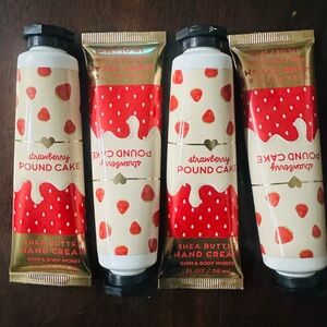 Bath & Body Works Strawberry Pound Cake Hand Cream set of 4 .1 oz. Each .